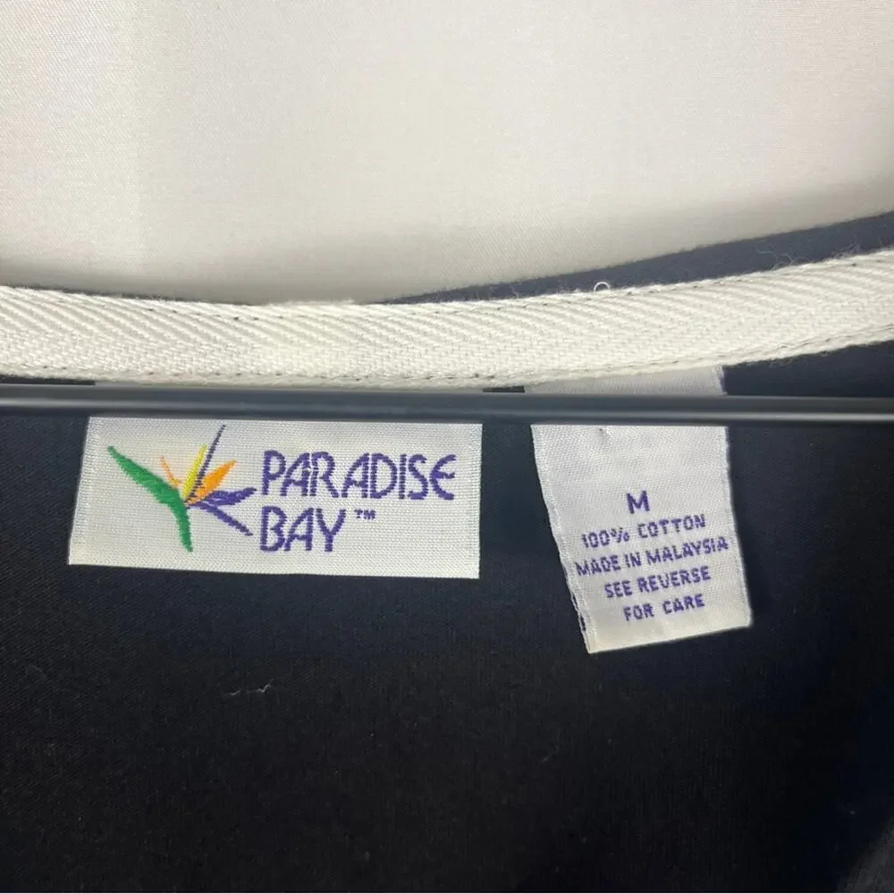 PARADISE BAY Nautical Blue White Trimmed Split Hem 3/4 Sleeve Tunic Coverup Sz M - Picture 5 of 6